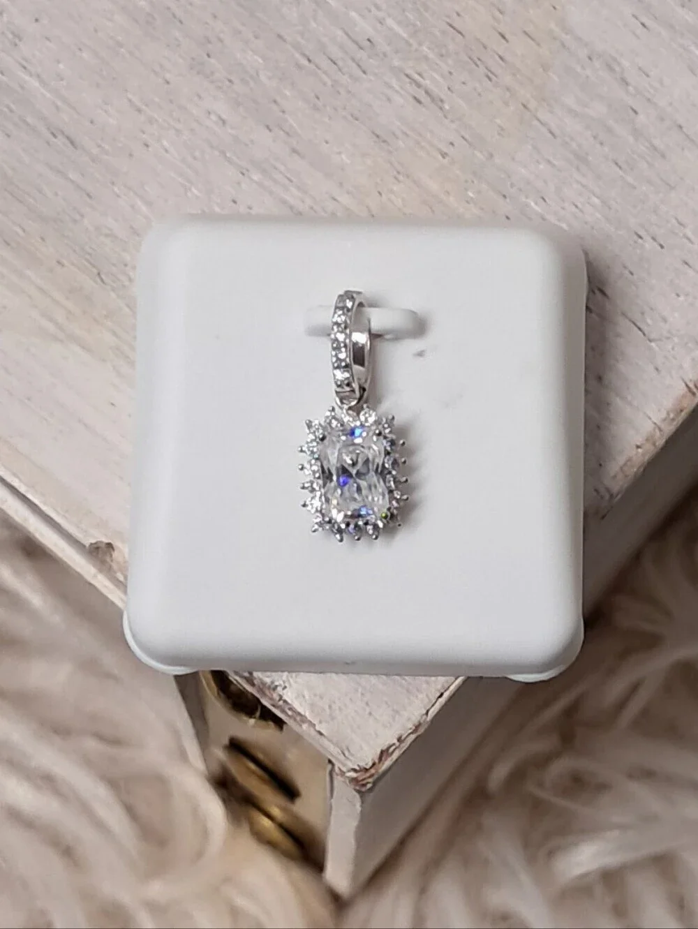925 Silver And 1.25 Ct Moissanite Emerald Cut Pendant NWT